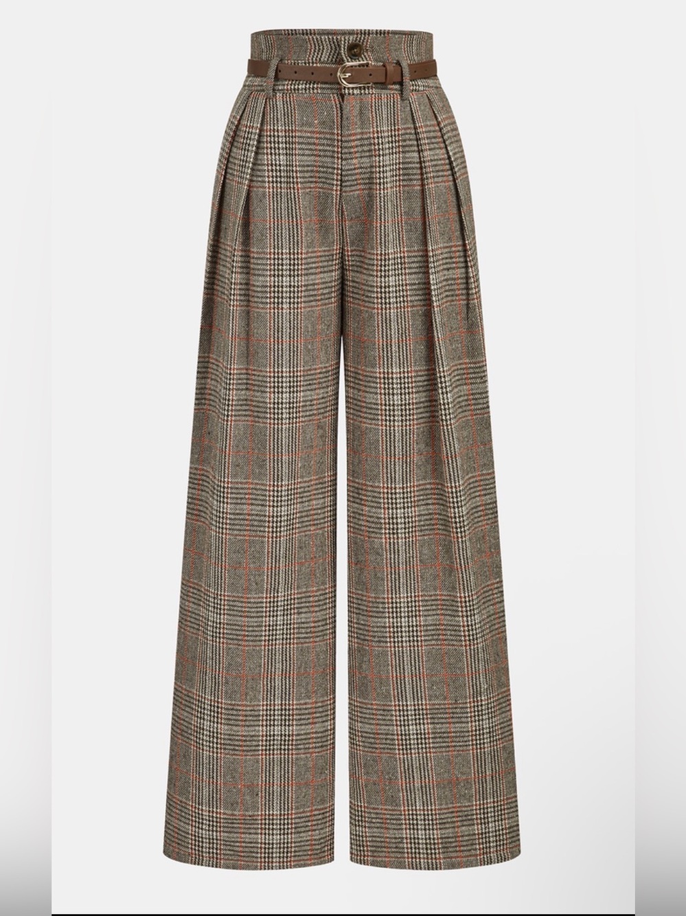 Commense High-Rise Belted Plaid Pants